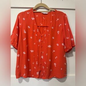 Lucky brand floral print coral short sleeve top size small